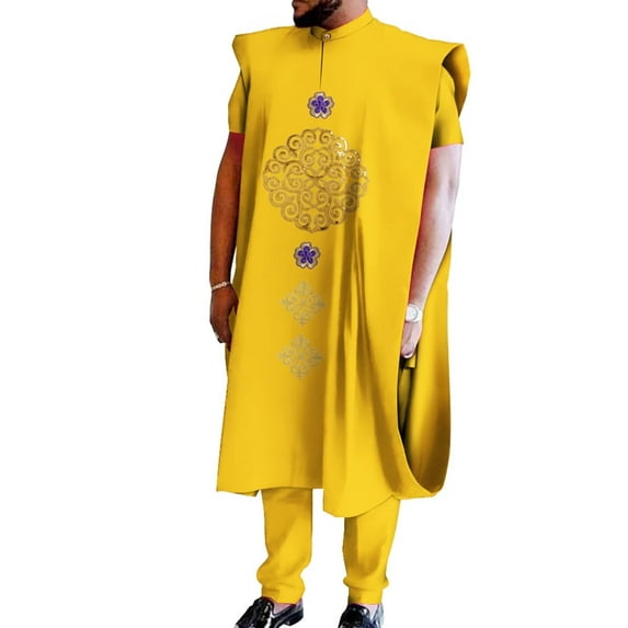 Men's African Suit Dashiki Long robe Shirts and Pants 3 Piece Set Ankara Party Tribal Outfits WYN1978