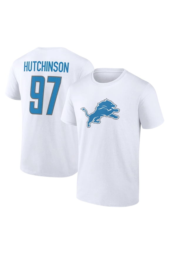 Men's Aidan Hutchinson White Detroit Lions Icon Player Name & Number T-Shirt