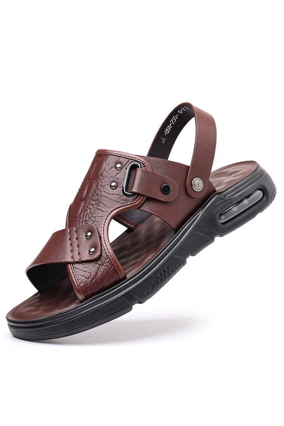 Men's Air Cushion Leather Sandals, 2-in-1 Convertible Casual Summer Slippers