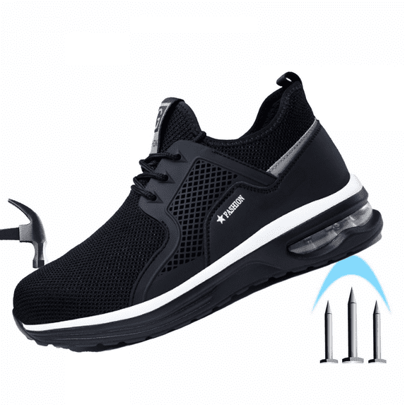 Men's Air Cushion Safety Shoes Summer Lightweight Composite Toe Work Sneakers, Slip/Oil Resistant Comfortable APuncture Proof Trainers for Construction, Warehouse, Running