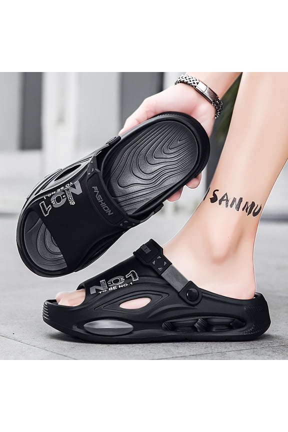 Men's Air Cushion Shock-Absorbing Two-Way Slide Sandals, New Functional Style Platform Slippers with Adjustable Heel Strap, Casual Sports Beach Sandals, Slip-On Slides for Indoor and Outdoor Use