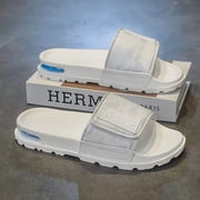 Mens Air Cushion Slide Sandals, Adjustable Hook & Loop Camo Slides, Non-slip Thick Sole Beach Slippers
