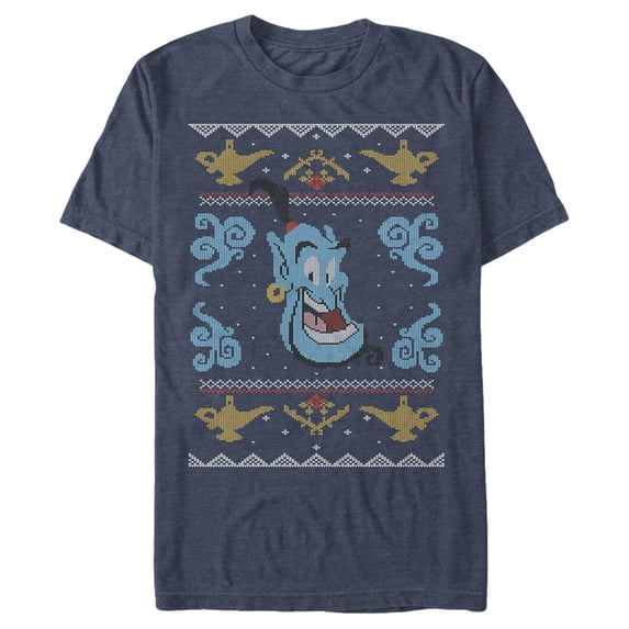 Men's Aladdin Aladdin Genie Christmas Sweater Graphic Tee Navy Blue Heather 2X Large