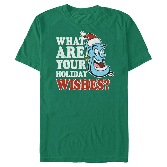 Men's Aladdin Christmas Genie What are Your Holiday Wishes Distressed Graphic T-Shirt