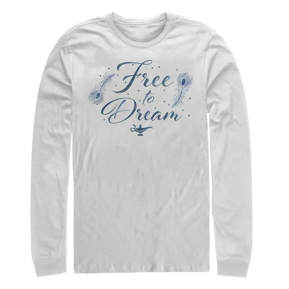 Men's Aladdin Free to Dream Feather  Long Sleeve Shirt White 2X Large
