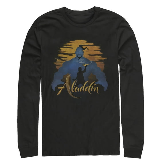 Men's Aladdin Genie Sunset Silhouette Long Sleeve Shirt Black Medium