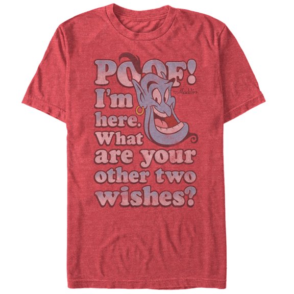 Men's Aladdin Genie Two Wishes Graphic Tee Red Heather 3X Large