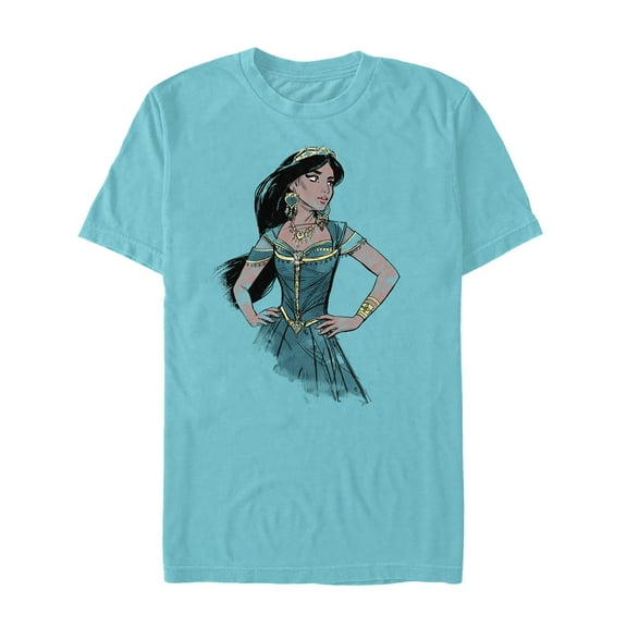 Men's Aladdin Jasmine Sketch Profile  Graphic Tee Tahiti Blue Large
