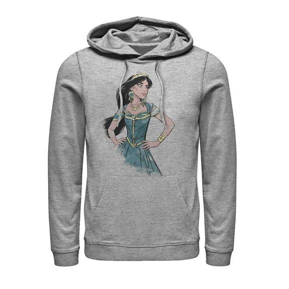 Men's Aladdin Jasmine Sketch Profile  Pull Over Hoodie Athletic Heather Medium