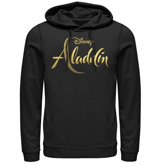 Men's Aladdin Script Logo Pull Over Hoodie Black Medium