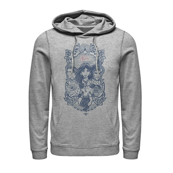 Men's Aladdin Vintage Character Frame  Pull Over Hoodie Athletic Heather Large