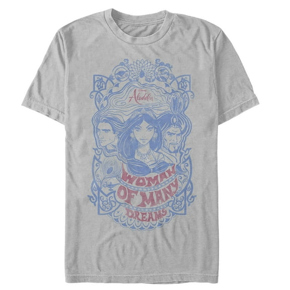 Men's Aladdin Vintage Dream Characters  Graphic Tee Silver 2X Large