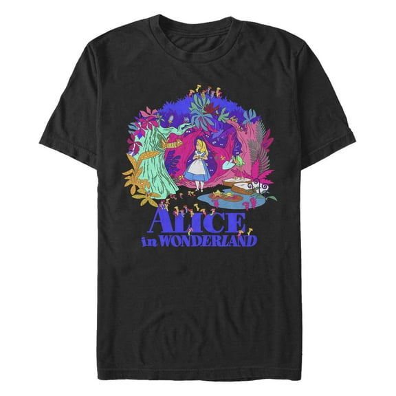 Men's Alice in Wonderland Alice In Colorful Scary Forest  Graphic Tee Black Large