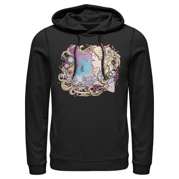 Men's Alice in Wonderland Artistic Alice Long Hair Tea Party Pull Over Hoodie Black Small