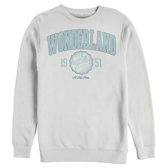 Men's Alice in Wonderland Blue All Mad Here 1951  Sweatshirt White Medium