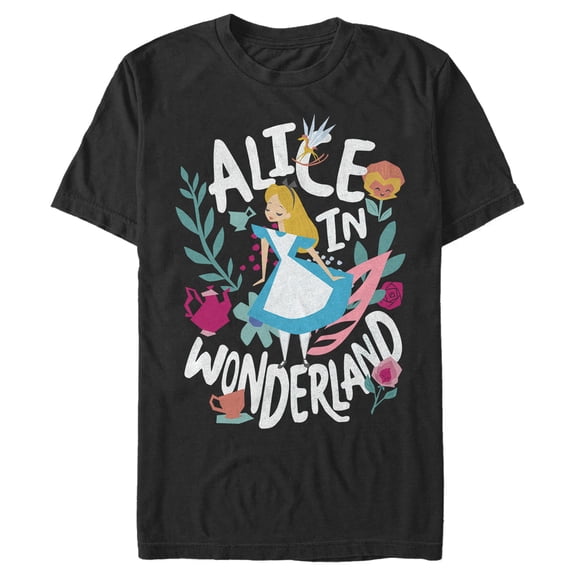 Men's Alice in Wonderland Cartoon Alice Graphic Tee Black Large