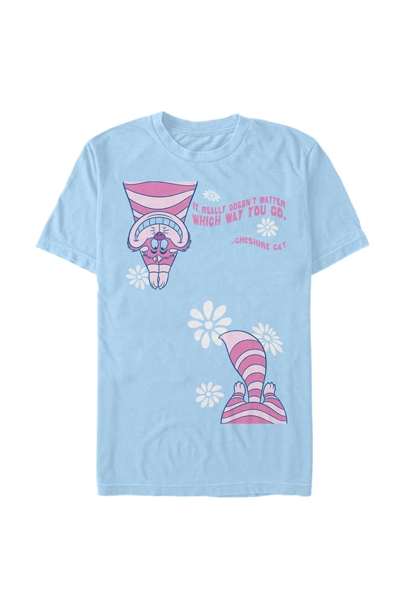 Men's Alice in Wonderland Cheshire Cat Split Graphic Tee Light Blue Medium