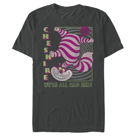Men's Alice in Wonderland Cheshire Cat We're All Mad Here Square Graphic Tee Charcoal Large