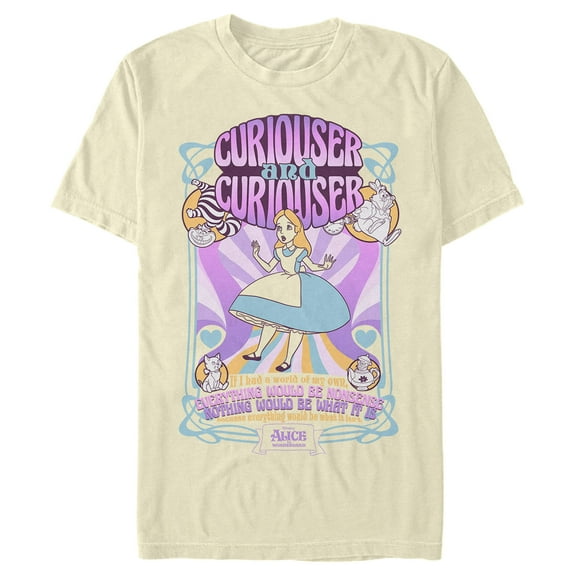 Men's Alice in Wonderland Curiouser and Curiouser  Graphic Tee Beige Large