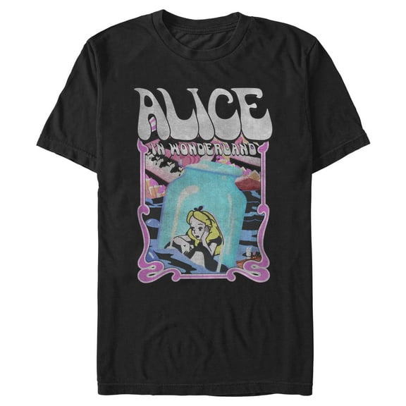 Men's Alice in Wonderland Distressed Alice in Bottle Poster  Graphic Tee Black Small