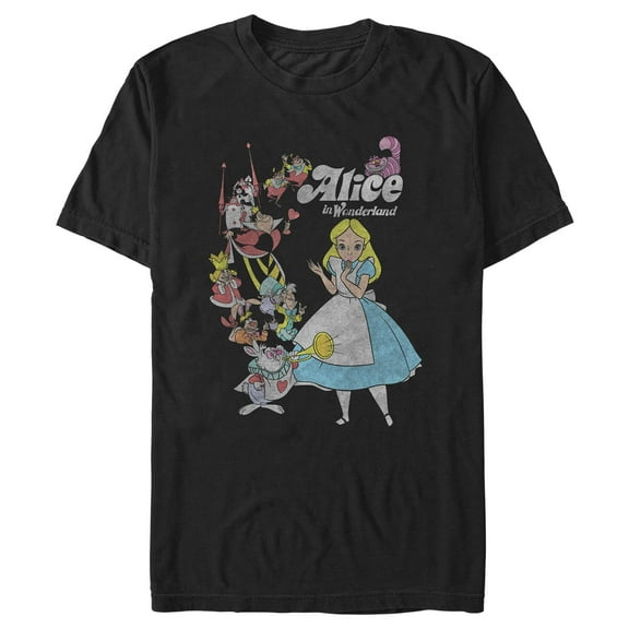 Men's Alice in Wonderland Distressed Group Shot Graphic Tee Black 2X Large