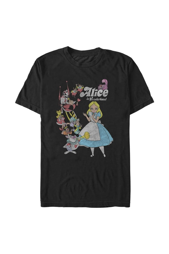Men's Alice in Wonderland Distressed Group Shot Graphic Tee Black 3X Large