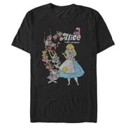 Mens Alice in Wonderland Distressed Group Shot Graphic Tee Black 3X Large