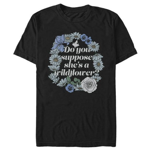Men's Alice in Wonderland Do You Suppose She's a Wildflower Quote Graphic Tee Black 2X Large
