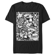 Men's Alice in Wonderland Grayscale Character Poster  Graphic Tee Black Small