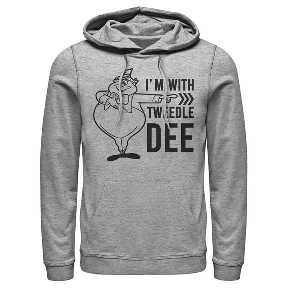 Men's Alice in Wonderland I’m With Tweedledee  Pull Over Hoodie Athletic Heather X Large
