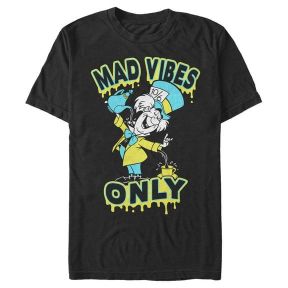 Men's Alice in Wonderland Mad Vibes Only  Graphic Tee Black 2X Large