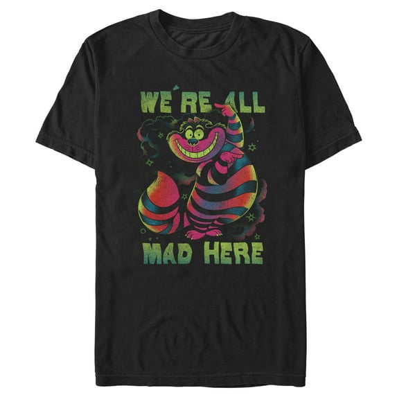 Men's Alice in Wonderland Rainbow Cheshire Graphic Tee Black Medium