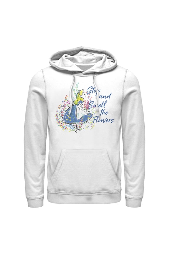 Men's Alice in Wonderland Stop and Smell the Flowers Pull Over Hoodie White 3X Large