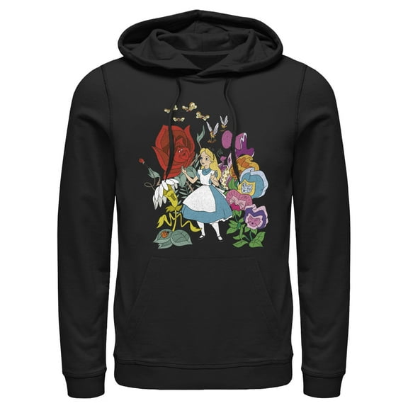 Men's Alice in Wonderland The Flowers and Alice  Pull Over Hoodie Black 3X Large