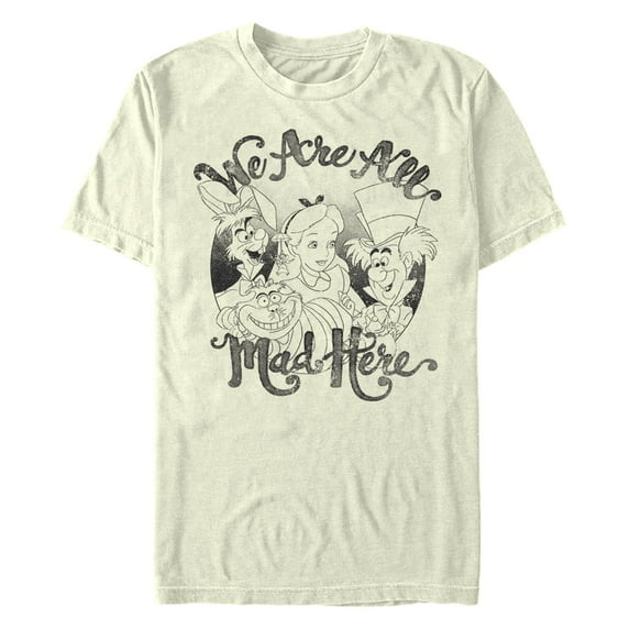 Men's Alice in Wonderland We Are All Mad Here Graphic Tee Beige X Large