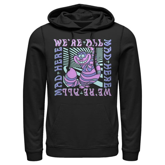 Men's Alice in Wonderland We're All Mad Here, Cheshire Cat  Pull Over Hoodie Black Small
