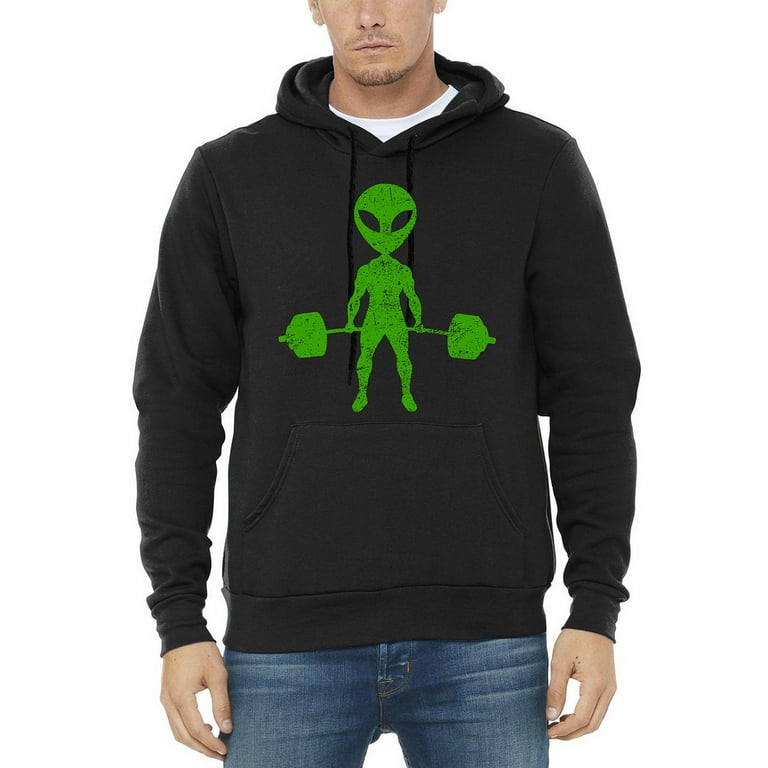 Men s Alien Deadlift Black Pullover Hoodie Sweater 3X Large Black