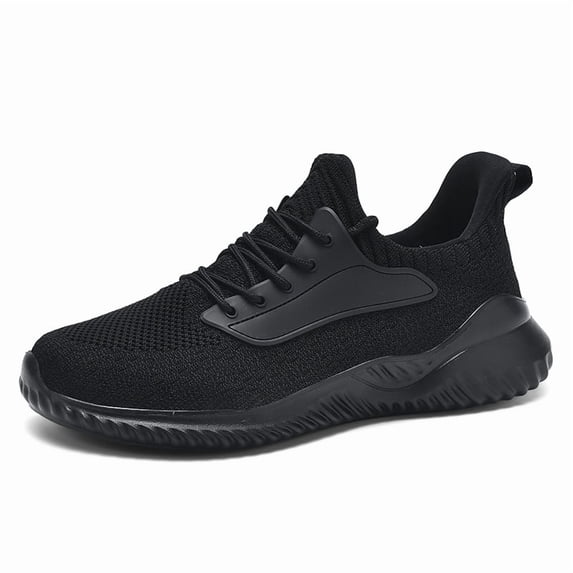 Men's All-Black Breathable Knit Running Shoes, Lightweight Lace-Up Athletic Sneakers, Non-Slip Casual Footwear for Gym, Walking, and Everyday Activities