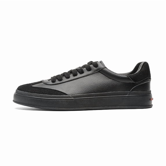 Men's All-Black Minimalist Mixed-Material Sneakers, Casual Monochrome Shoes