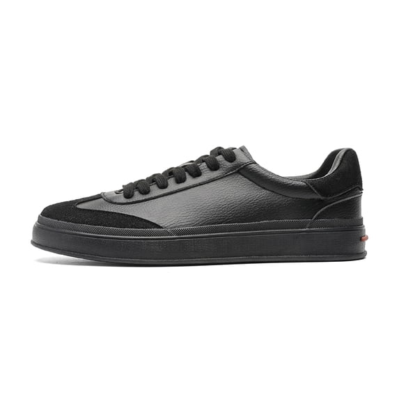 Men's All-Black Minimalist Mixed-Material Sneakers, Casual Monochrome Shoes