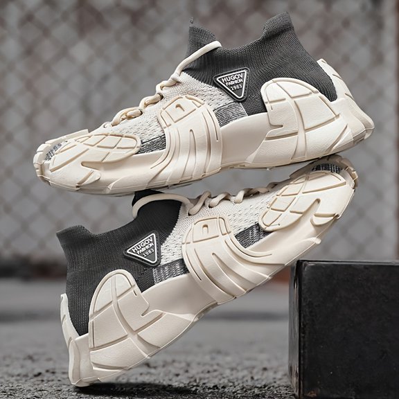 Men's All-Season Breathable Mesh Sneakers - White & Blue Low-Top Casual Shoes, Cushioned Sole - Lightweight Round-Toe Athletic Footwear, Gym Trainers, Sporty Design, Durable Construction