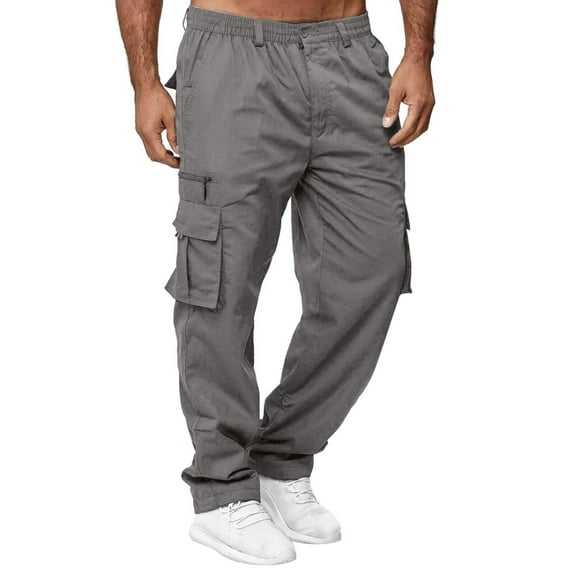 Men's All Season Cargo Pants - Solid Color, Multi-Pocket, Straight Leg, Polyester, Fit for Beach/Sport, Hang Dry