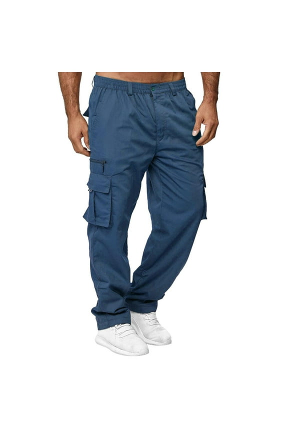 Men's All Season Cargo Pants - Solid Color, Multi-Pocket, Straight Leg, Polyester, Fit for Beach/Sport, Hang Dry