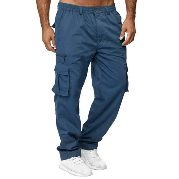 Men's All-Season Fit Solid Color Cargo Pants with Pockets - Polyester, Soft & Breathable, Straight Leg for Hiking, Camping & Daily Wear