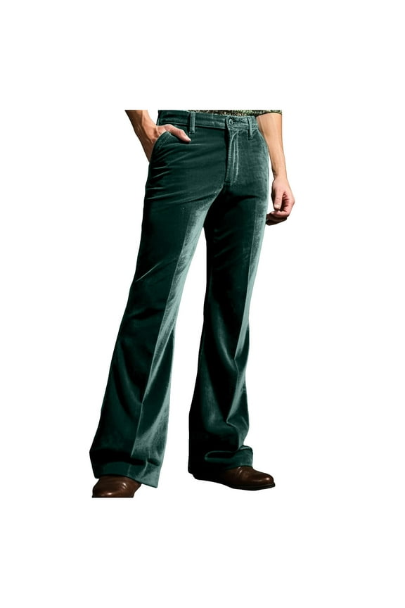 Men's All-Season Gold Velvet Flared Pants - Solid Color, Polyester, Regular Fit with Pockets, Fashionable for Casual & Holiday Wear