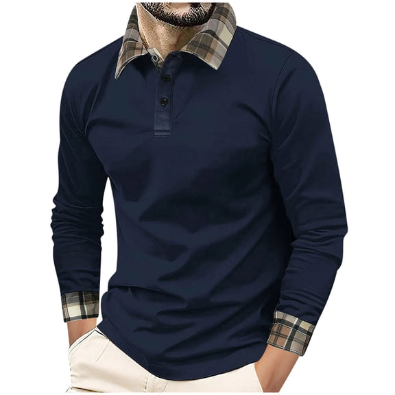 Men's All-Season Long Sleeve Polo Shirt Slim Fit Solid Color Golf Work Casual Top