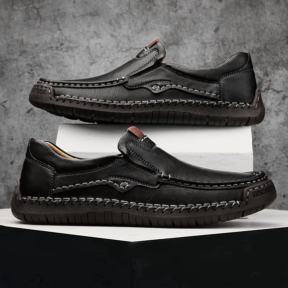 Men's All-Season New Arrival Hand-Stitched Low-Top Flat British Style Slip-On Loafers, Fashionable Business Vintage Casual Shoes, Dad Style Loafers, Large Size Men's Shoes