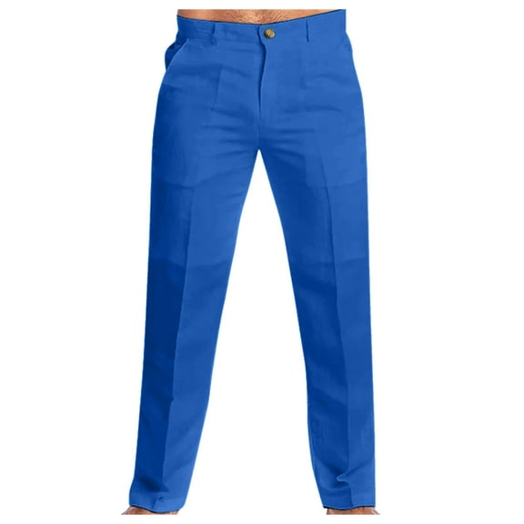 Men's All Season Solid Color Loose Plus Size Beach Pants - Linen Casual Trousers with Pockets
