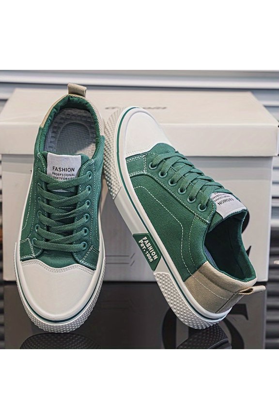 Men's  All-Terrain for Streetwear, Outdoor Activities - All-Season Round Toe Lace-Up Footwear & White Mid-Top Sneakers - Retro-Modern Canvas with PVC Sole & Cushioning