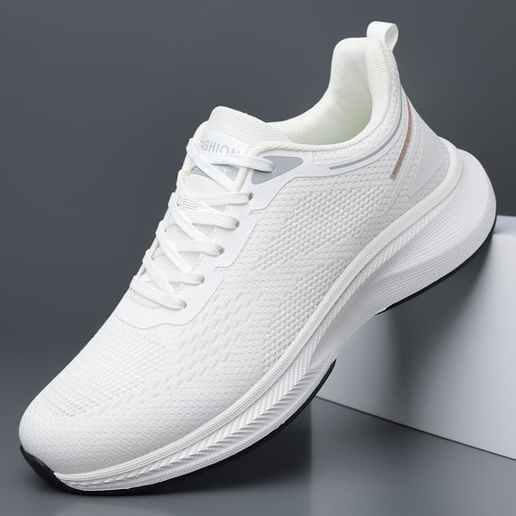 Men's All-White Breathable Knit Running Sneakers